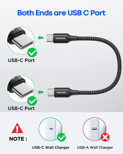 1Ft, 2 Pack Short USB C to USB C Cable Fast Charging 60W, PD Type C Charger Cord for Iphone 16 15 Pro Max Plus, for Samsung Galaxy S24 S23 S22 Ultra Z Flip6/Fold6, for Macbook/Ipad Pro