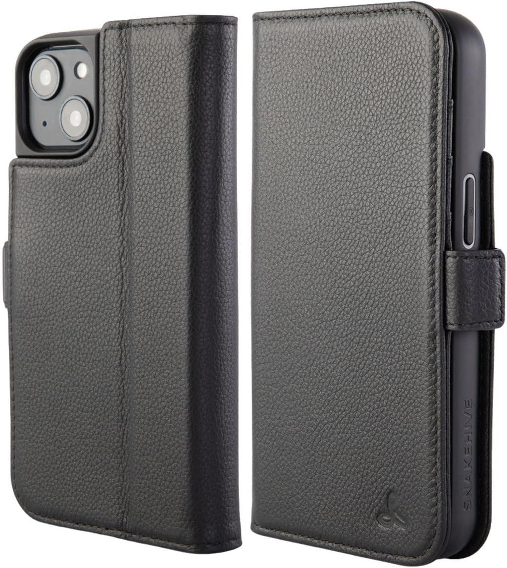 Genuine Leather Wallet Case for iPhone SE (2022/2020) – Flip Cover with Card Slots and Stand in Dappled Black