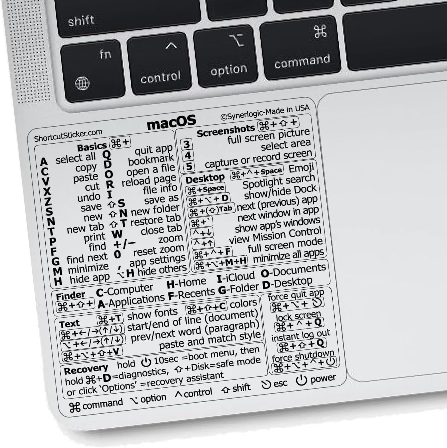 Mac OS Shortcuts Sticker | Keyboard Stickers for Macos | Laminated Vinyl Macbook Cheatsheet for Laptop | Macbook Shortcuts 2025 (Clear/Black)