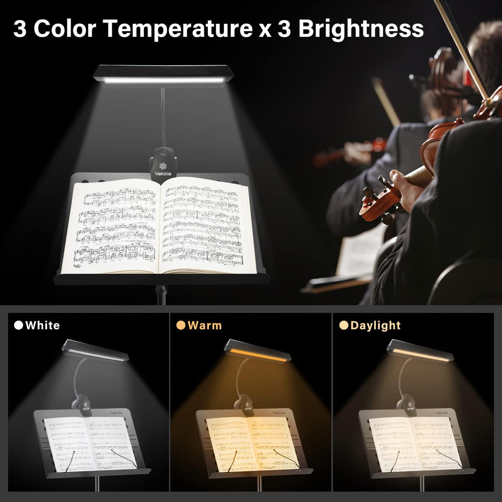 Rechargeable Clip-On Music Stand Light for Musicians - 9-Level Dimmable, Portable USB-C Design for Piano, Orchestra, and Easel Use