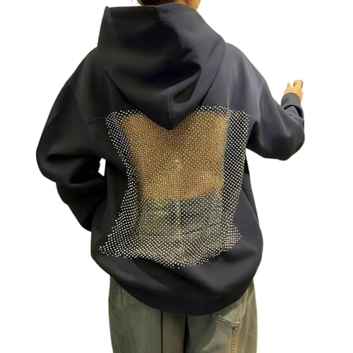Womens Hoodies Backless See Through Sexy Hollow Mesh Back Oversized Long Sleeve Y2K Sweatshirts Streetwear Hoodie