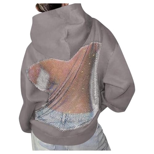 Womens Hoodies Backless See Through Sexy Hollow Mesh Back Oversized Long Sleeve Y2K Sweatshirts Streetwear Hoodie