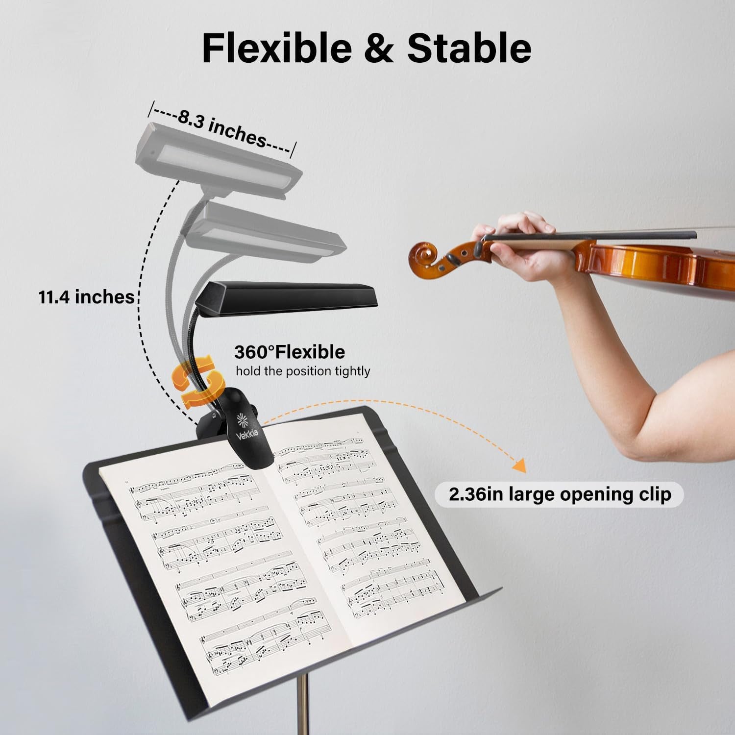 Rechargeable Clip-On Music Stand Light for Musicians - 9-Level Dimmable, Portable USB-C Design for Piano, Orchestra, and Easel Use