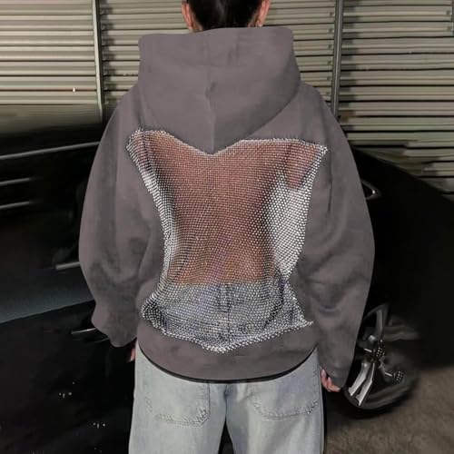 Womens Hoodies Backless See Through Sexy Hollow Mesh Back Oversized Long Sleeve Y2K Sweatshirts Streetwear Hoodie