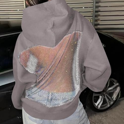 Womens Hoodies Backless See Through Sexy Hollow Mesh Back Oversized Long Sleeve Y2K Sweatshirts Streetwear Hoodie
