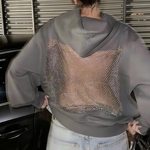 Womens Hoodies Backless See Through Sexy Hollow Mesh Back Oversized Long Sleeve Y2K Sweatshirts Streetwear Hoodie