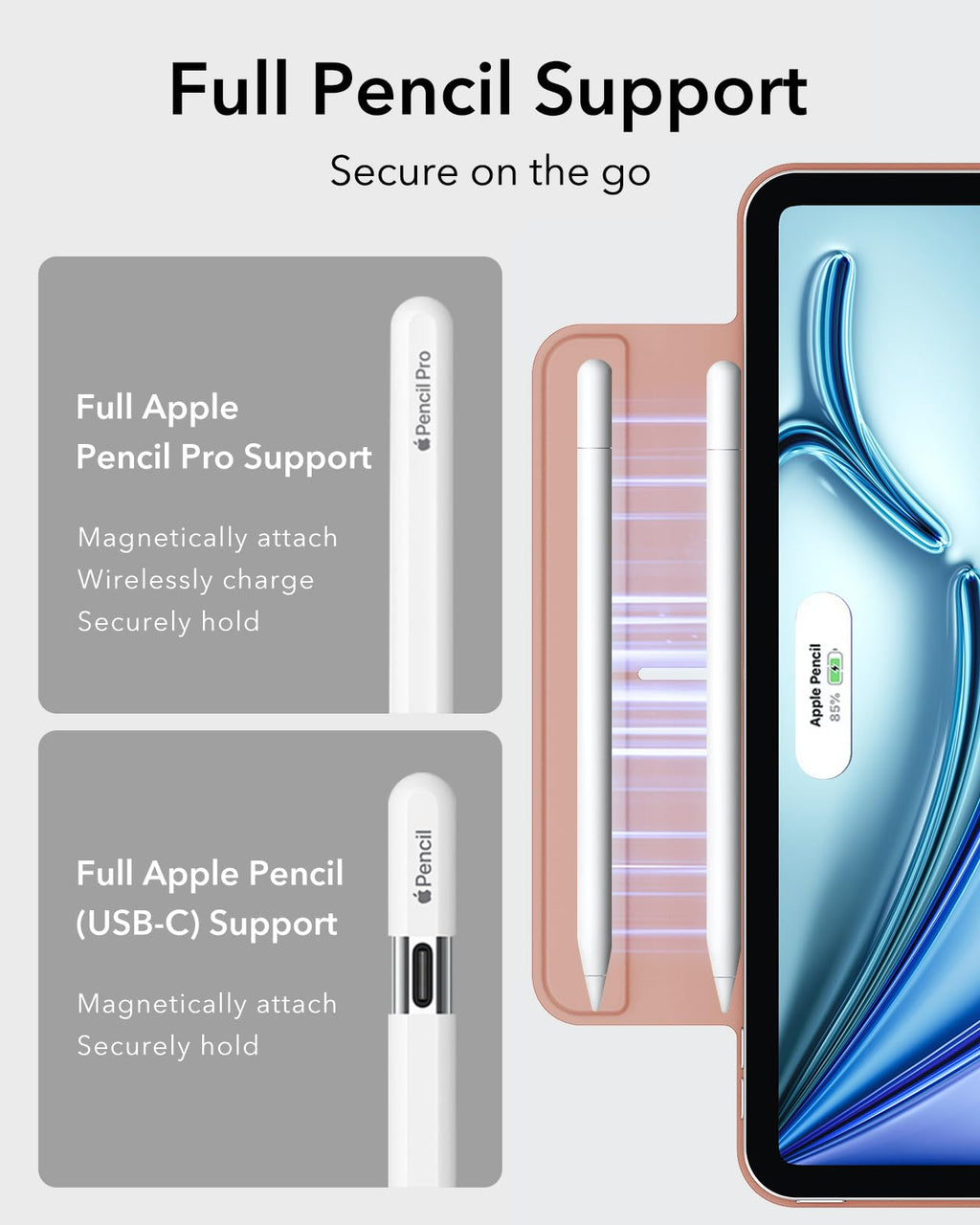 ESR for iPad Air 11 Inch Case M3/M2, iPad Air 7th/6th/5th/4th Gen (2025/2024/2022/2020), Powerful Magnetic Attachment, Slim Trifold Stand, Supports Pencil Pro&Pencil(USB-C), Durable Protection, Black