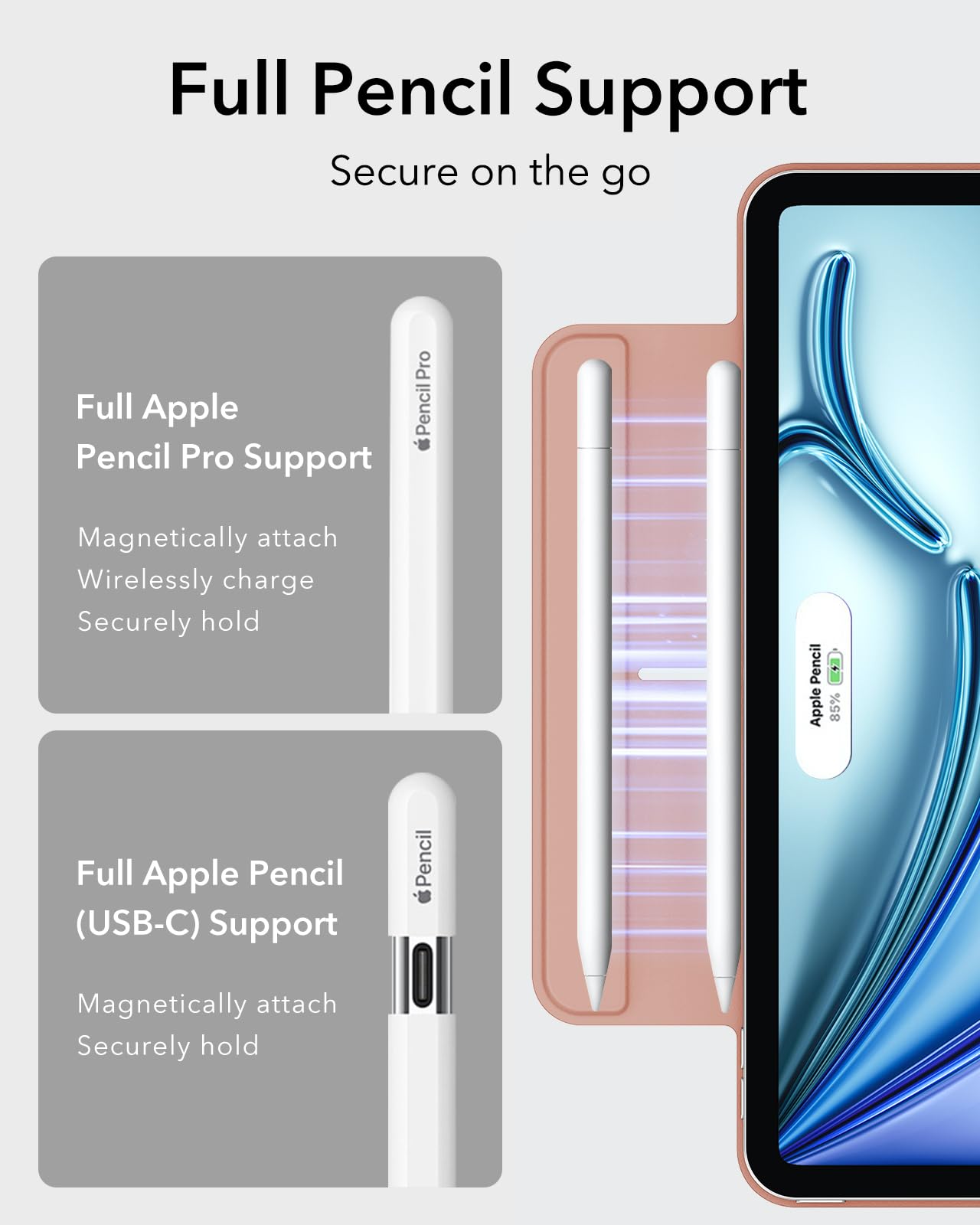 ESR for iPad Air 11 Inch Case M3/M2, iPad Air 7th/6th/5th/4th Gen (2025/2024/2022/2020), Powerful Magnetic Attachment, Slim Trifold Stand, Supports Pencil Pro&Pencil(USB-C), Durable Protection, Black