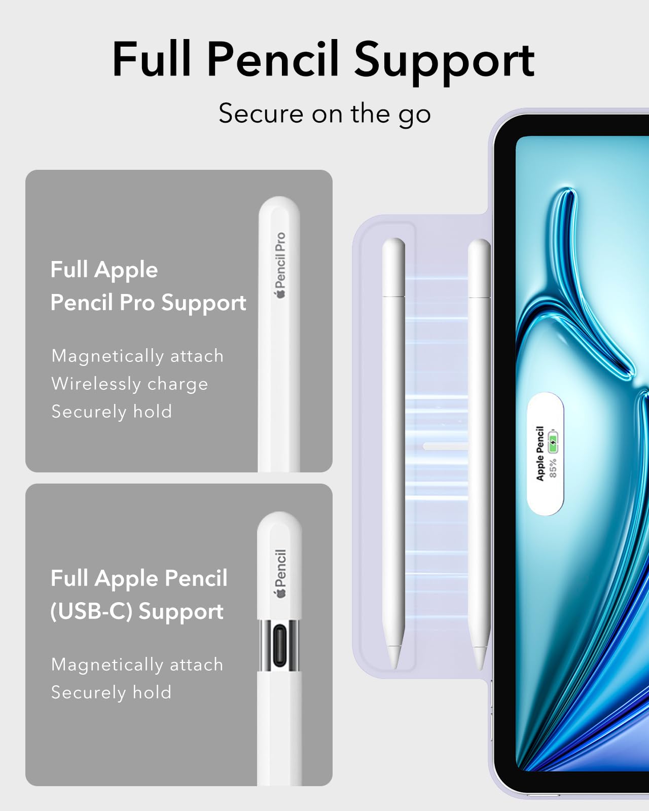 ESR for iPad Air 11 Inch Case M3/M2, iPad Air 7th/6th/5th/4th Gen (2025/2024/2022/2020), Powerful Magnetic Attachment, Slim Trifold Stand, Supports Pencil Pro&Pencil(USB-C), Durable Protection, Black