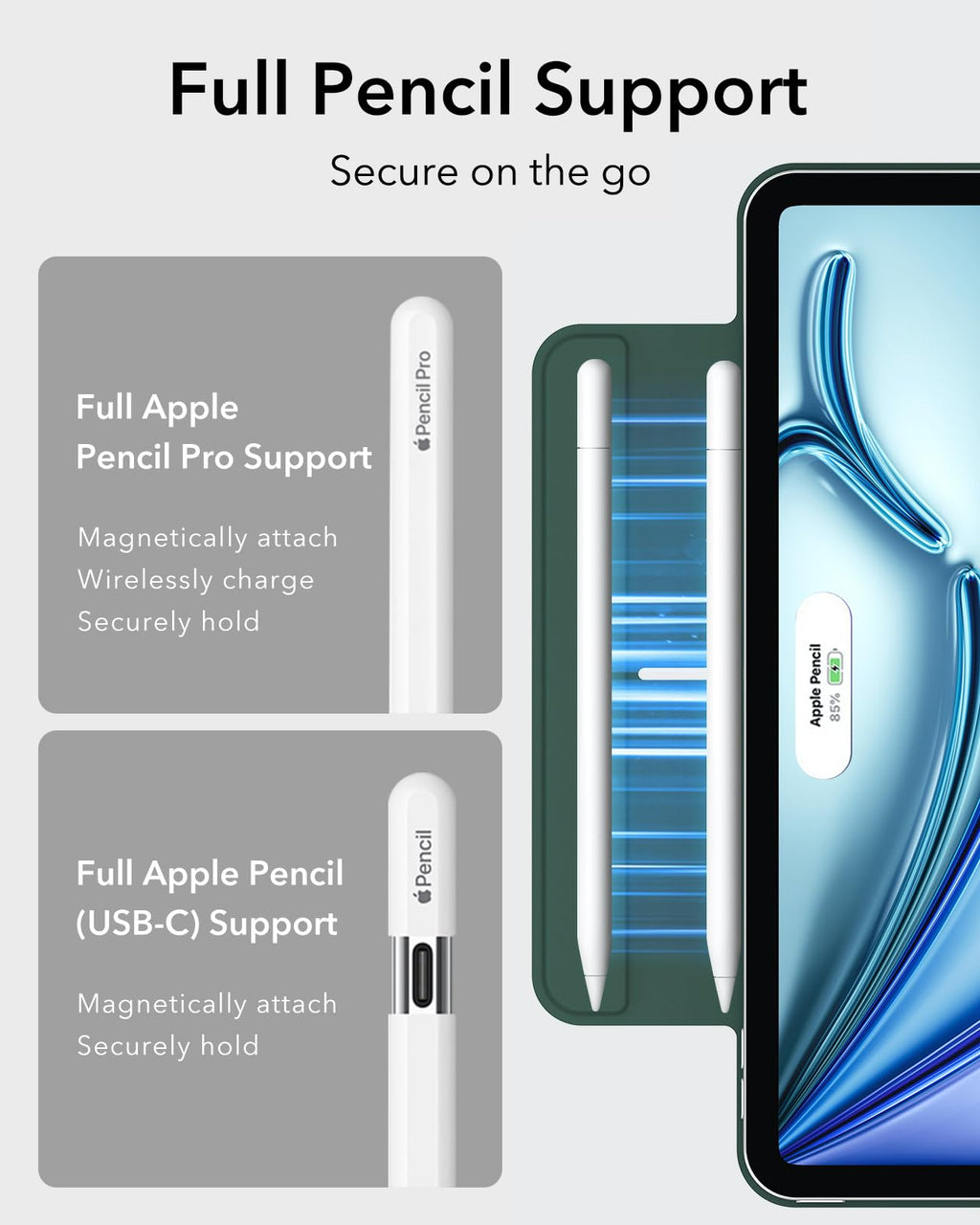 ESR for iPad Air 11 Inch Case M3/M2, iPad Air 7th/6th/5th/4th Gen (2025/2024/2022/2020), Powerful Magnetic Attachment, Slim Trifold Stand, Supports Pencil Pro&Pencil(USB-C), Durable Protection, Black