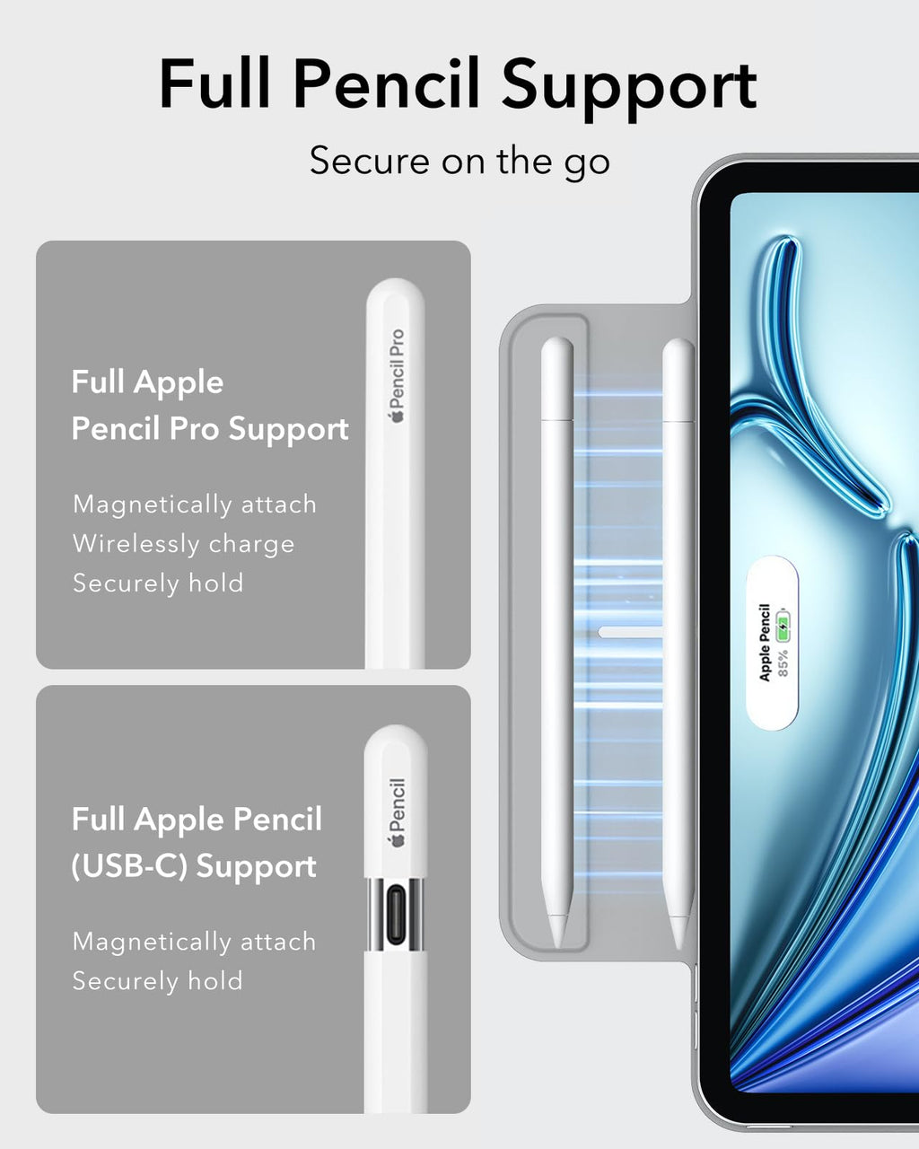 ESR for iPad Air 11 Inch Case M3/M2, iPad Air 7th/6th/5th/4th Gen (2025/2024/2022/2020), Powerful Magnetic Attachment, Slim Trifold Stand, Supports Pencil Pro&Pencil(USB-C), Durable Protection, Black