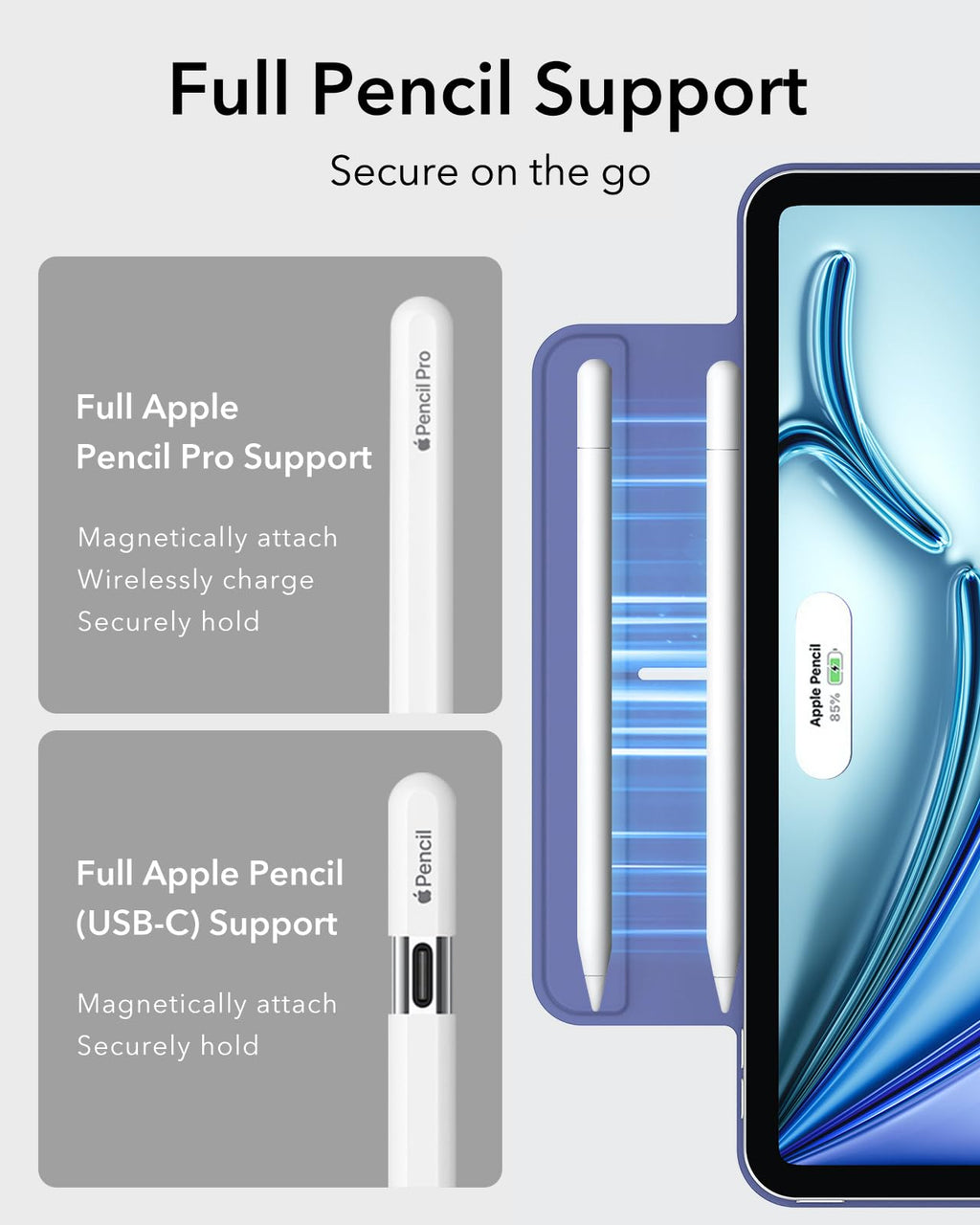 ESR for iPad Air 11 Inch Case M3/M2, iPad Air 7th/6th/5th/4th Gen (2025/2024/2022/2020), Powerful Magnetic Attachment, Slim Trifold Stand, Supports Pencil Pro&Pencil(USB-C), Durable Protection, Black