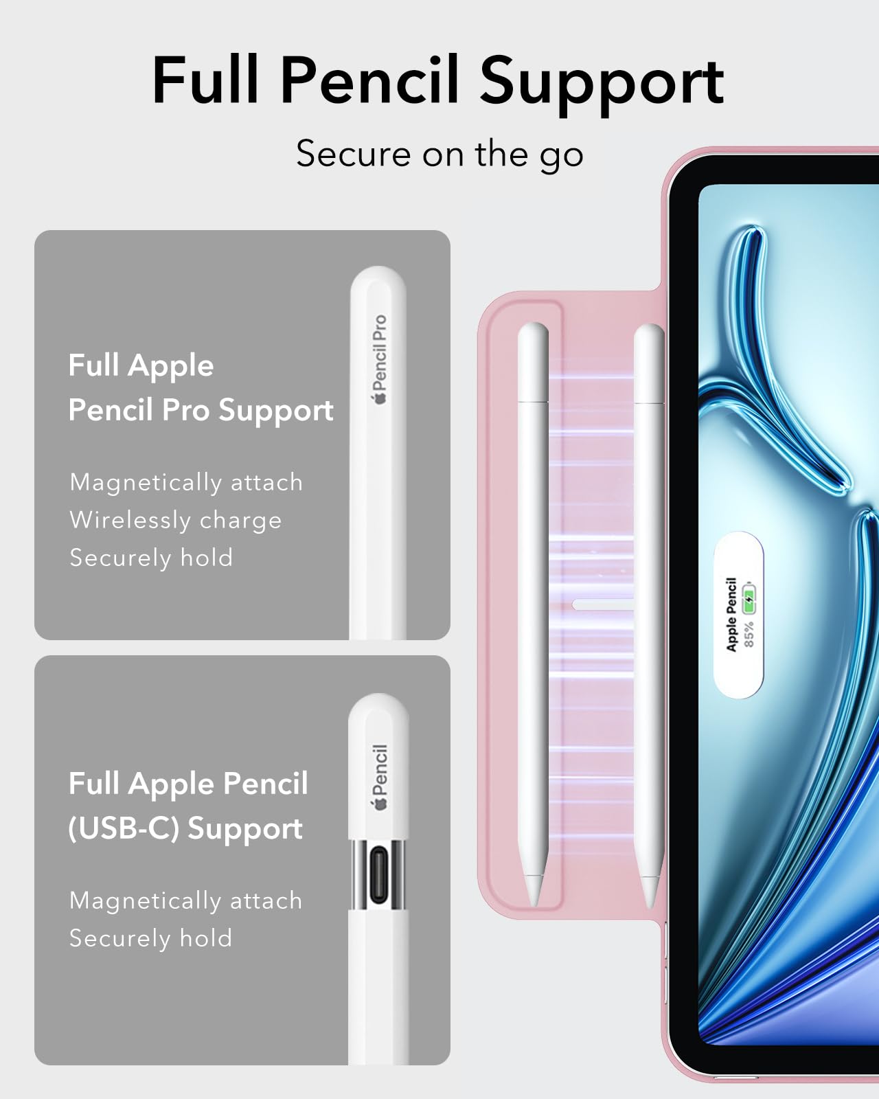 ESR for iPad Air 11 Inch Case M3/M2, iPad Air 7th/6th/5th/4th Gen (2025/2024/2022/2020), Powerful Magnetic Attachment, Slim Trifold Stand, Supports Pencil Pro&Pencil(USB-C), Durable Protection, Black