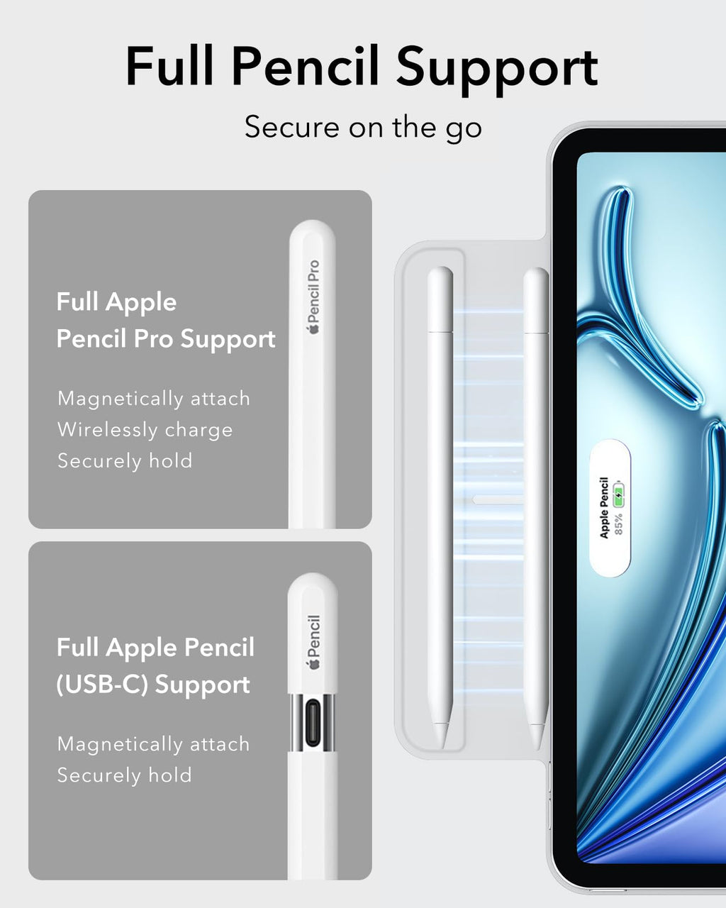 ESR for iPad Air 11 Inch Case M3/M2, iPad Air 7th/6th/5th/4th Gen (2025/2024/2022/2020), Powerful Magnetic Attachment, Slim Trifold Stand, Supports Pencil Pro&Pencil(USB-C), Durable Protection, Black