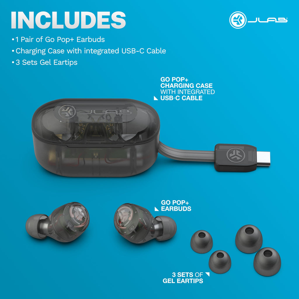 JLab Go Air Pop+ True Wireless Earbuds, in Ear Headphones, Bluetooth Earphones, 35H Playtime Ear Buds, Bluetooth Earbuds with Microphone, USB-C Charging Case, Dual Connect, EQ3 Sound, Light Blue