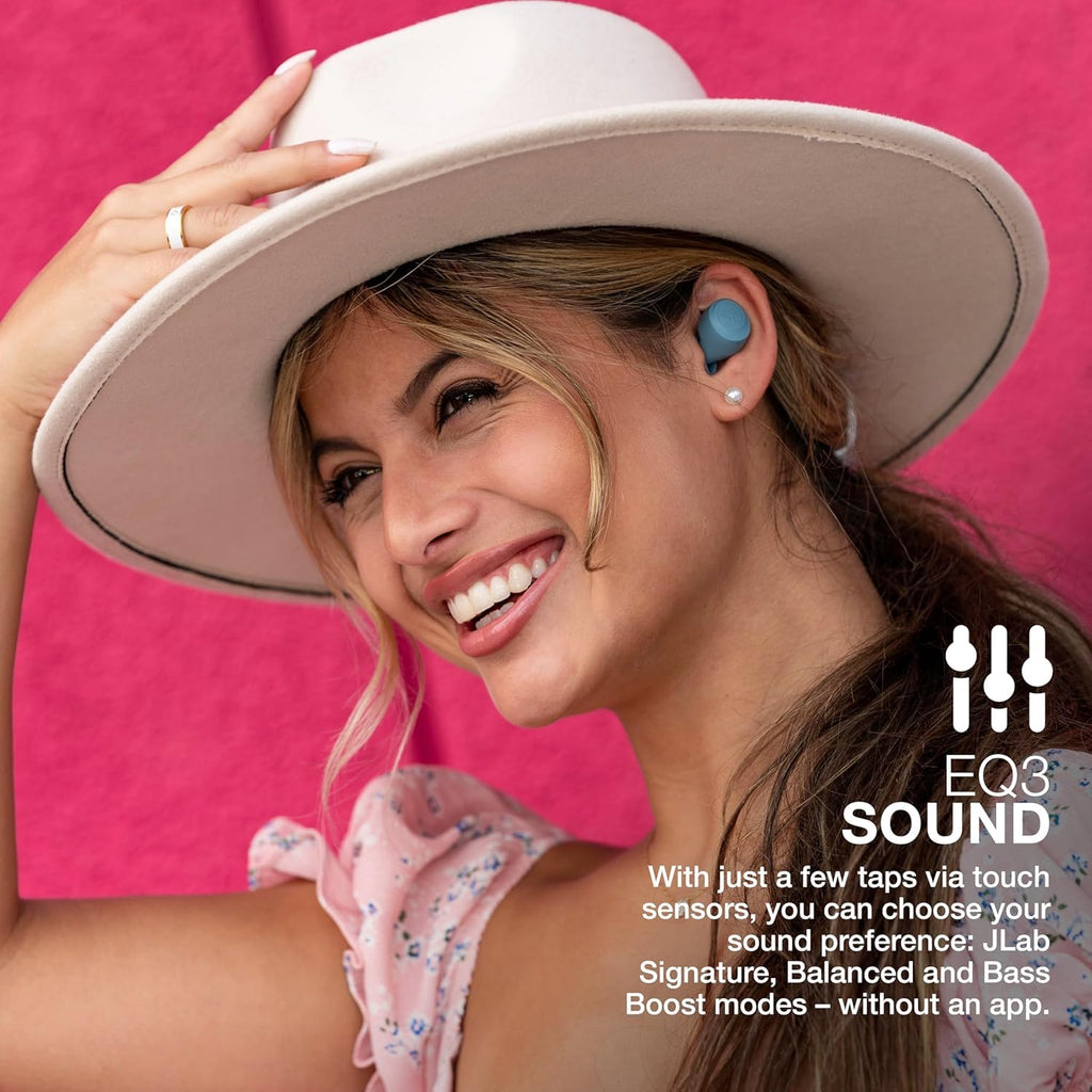 JLab Go Air Pop+ True Wireless Earbuds, in Ear Headphones, Bluetooth Earphones, 35H Playtime Ear Buds, Bluetooth Earbuds with Microphone, USB-C Charging Case, Dual Connect, EQ3 Sound, Light Blue