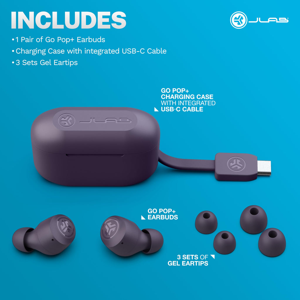 JLab Go Air Pop+ True Wireless Earbuds, in Ear Headphones, Bluetooth Earphones, 35H Playtime Ear Buds, Bluetooth Earbuds with Microphone, USB-C Charging Case, Dual Connect, EQ3 Sound, Light Blue