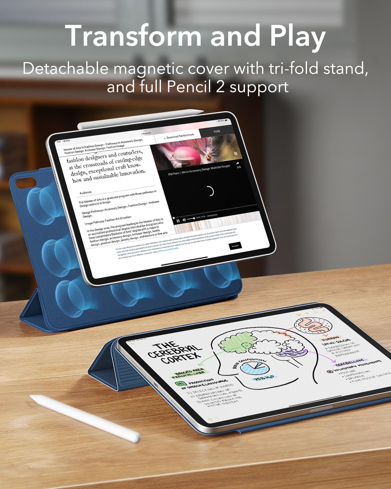 ESR for iPad Air 11 Inch Case M3/M2, iPad Air 7th/6th/5th/4th Gen (2025/2024/2022/2020), Powerful Magnetic Attachment, Slim Trifold Stand, Supports Pencil Pro&Pencil(USB-C), Durable Protection, Black