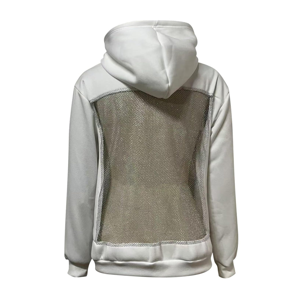 Womens Hoodies Backless See Through Sexy Hollow Mesh Back Oversized Long Sleeve Y2K Sweatshirts Streetwear Hoodie