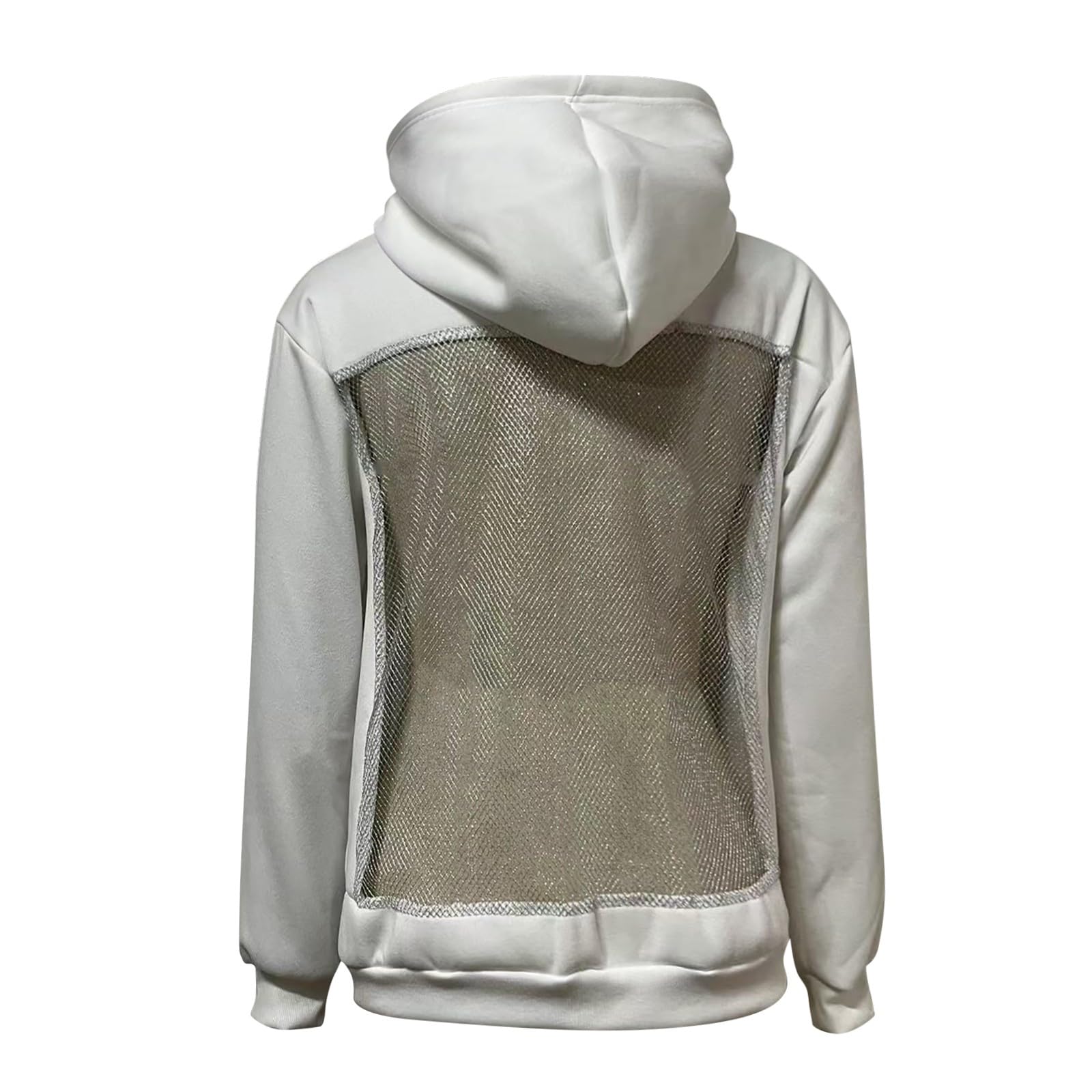 Womens Hoodies Backless See Through Sexy Hollow Mesh Back Oversized Long Sleeve Y2K Sweatshirts Streetwear Hoodie
