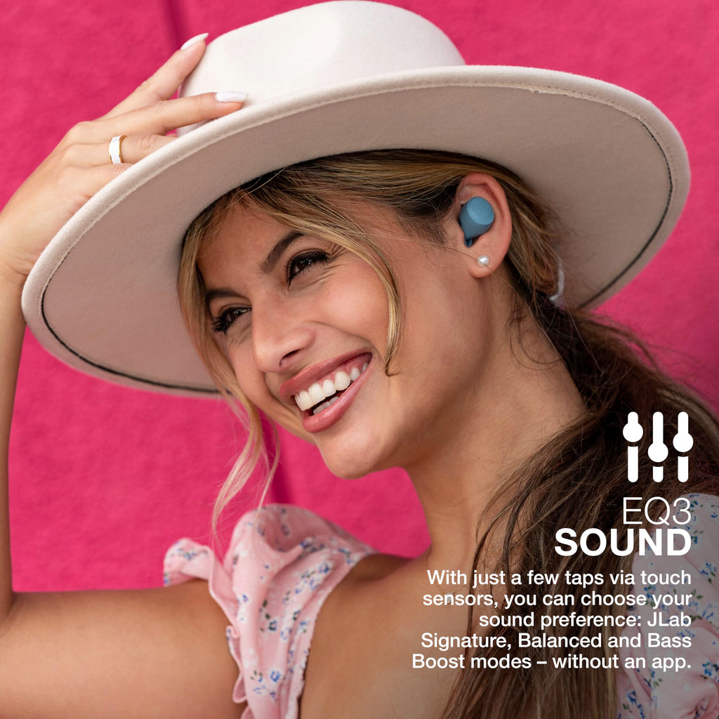 JLab Go Air Pop+ True Wireless Earbuds, in Ear Headphones, Bluetooth Earphones, 35H Playtime Ear Buds, Bluetooth Earbuds with Microphone, USB-C Charging Case, Dual Connect, EQ3 Sound, Light Blue