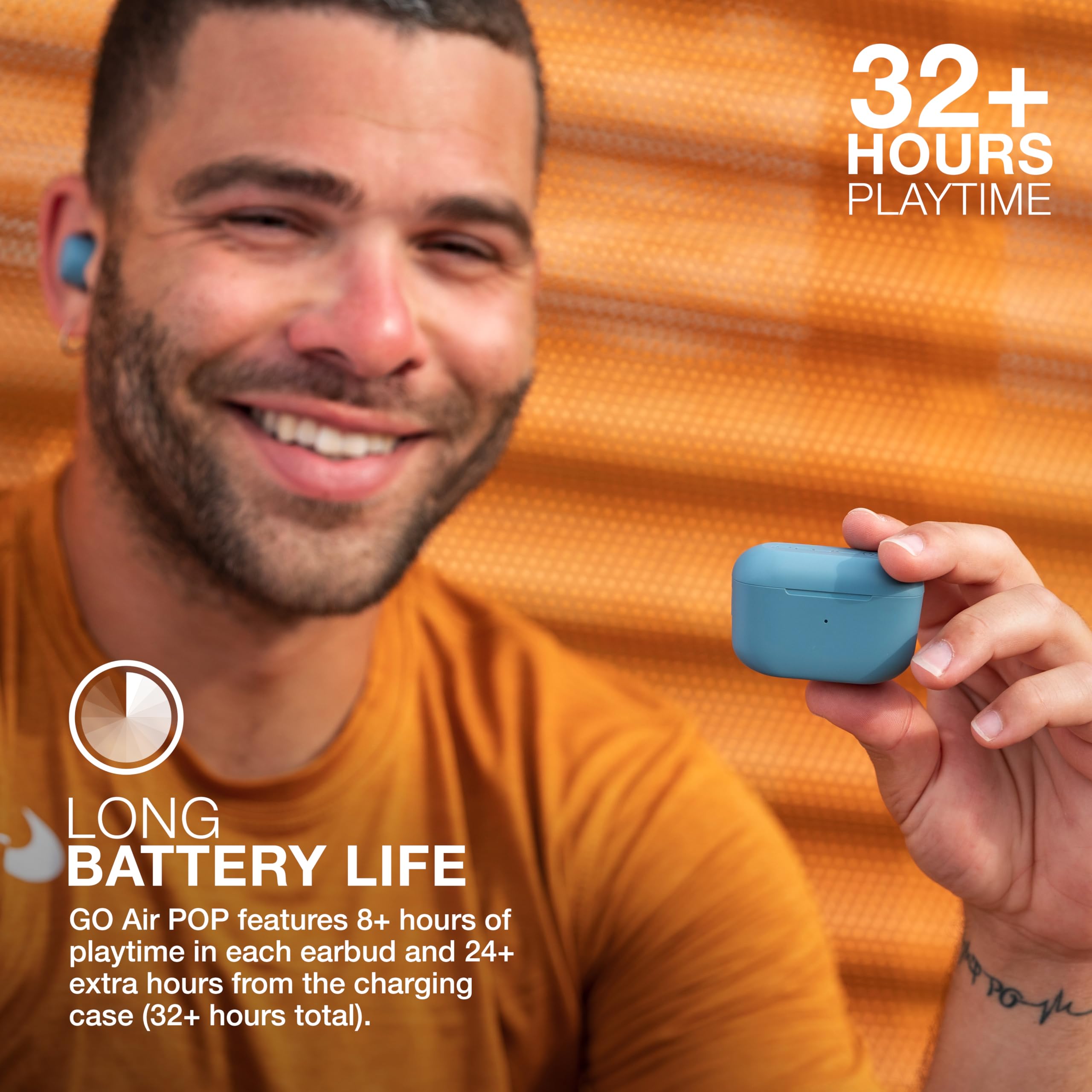 JLab Go Air Pop+ True Wireless Earbuds, in Ear Headphones, Bluetooth Earphones, 35H Playtime Ear Buds, Bluetooth Earbuds with Microphone, USB-C Charging Case, Dual Connect, EQ3 Sound, Light Blue