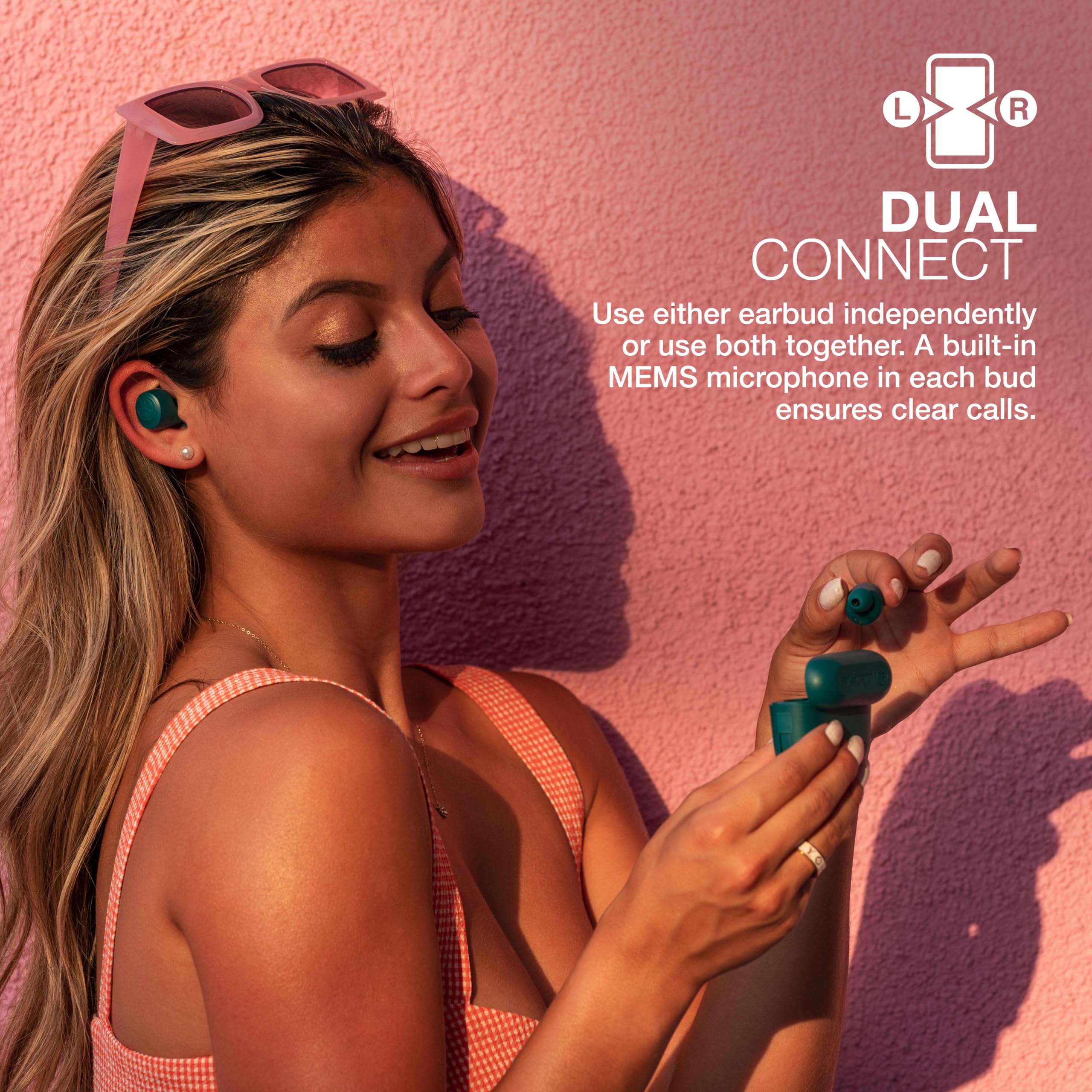 JLab Go Air Pop+ True Wireless Earbuds, in Ear Headphones, Bluetooth Earphones, 35H Playtime Ear Buds, Bluetooth Earbuds with Microphone, USB-C Charging Case, Dual Connect, EQ3 Sound, Light Blue