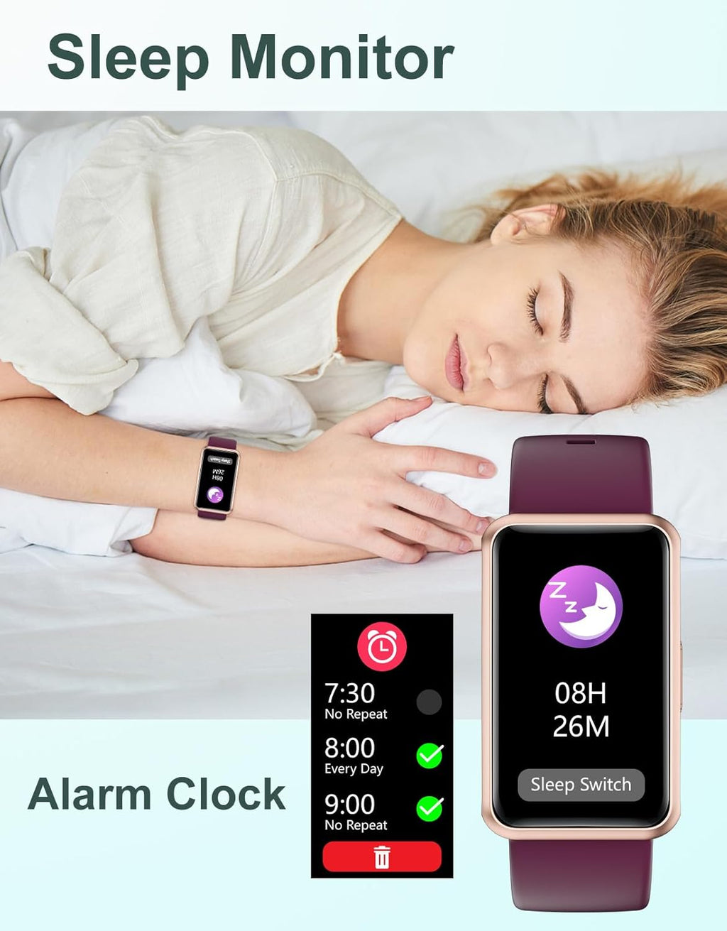 Fitness Tracker for Men and Women - Waterproof IP68 Fitness Watch with Full Touch Screen, Step and Calorie Counter, Sleep Tracker, and Alarm Clocks (Purple)