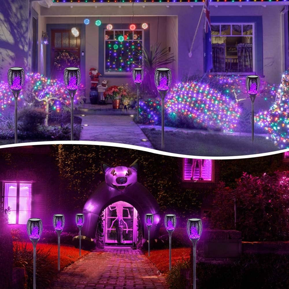 Solar Lights Outdoor, 4 Pack Premium 99 Leds Purple Halloween Decorations Solar Lights - IP65 Waterproof Garden Outdoor Decor for Halloween Yard Patio Porch