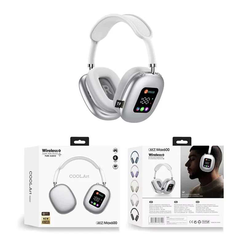 Wireless Bluetooth Headset with RGB Digital Display Screen Card Reader Headset Long Battery life High-fidelity Earphones