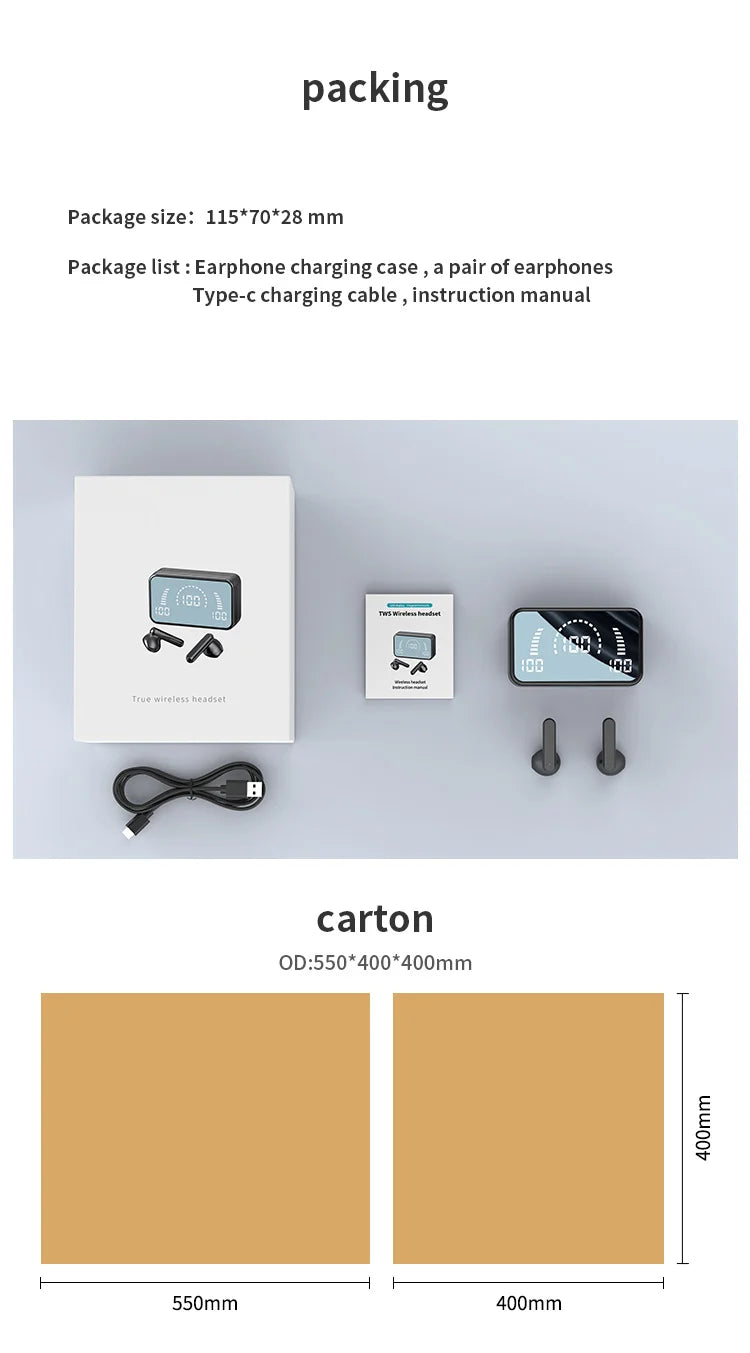 #S2 TWS Wireless Bluetooth Headset with Charge Box Noise Cancelling LED Earbuds with Mic Wireless Headphones Bluetooth Earphones