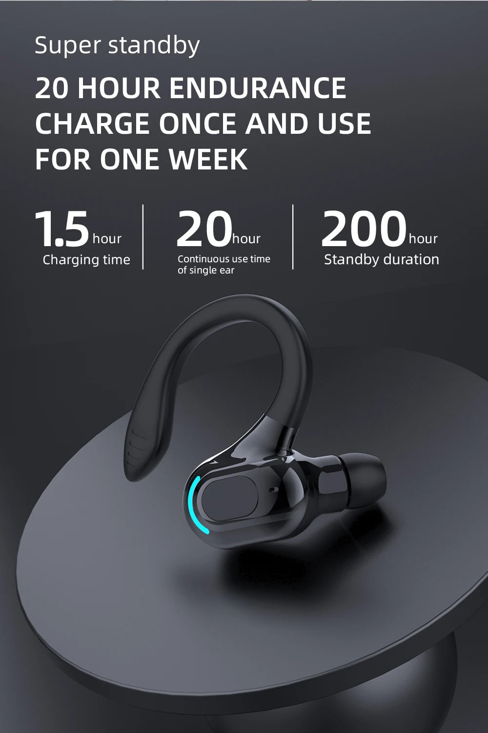Bluetooth 5.2 Business Wireless Headphone Ear-Hook Mini HIFI Bass Noise Cancelling Earphone With Mic Earbuds Sport Game Headset