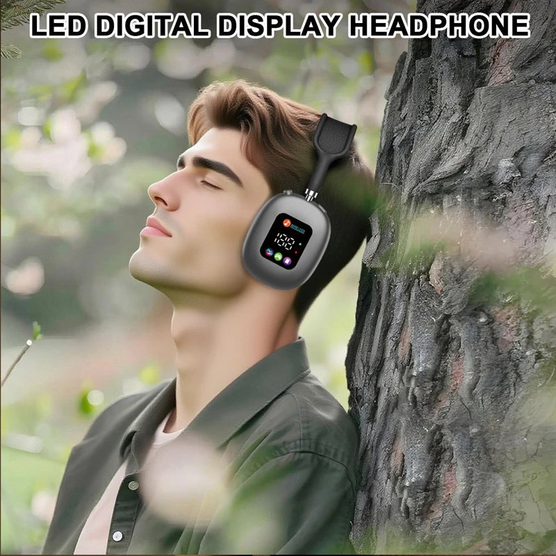 Wireless Bluetooth Headset with RGB Digital Display Screen Card Reader Headset Long Battery life High-fidelity Earphones