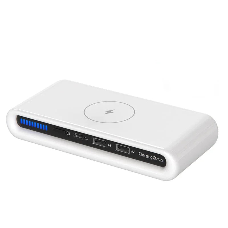 3-Port Chargers 4 in 1 Fast Charging Station Wireless Charger For iPhone 17 16 15 14 13 Dual USB PD Ports For Tablet Earphone