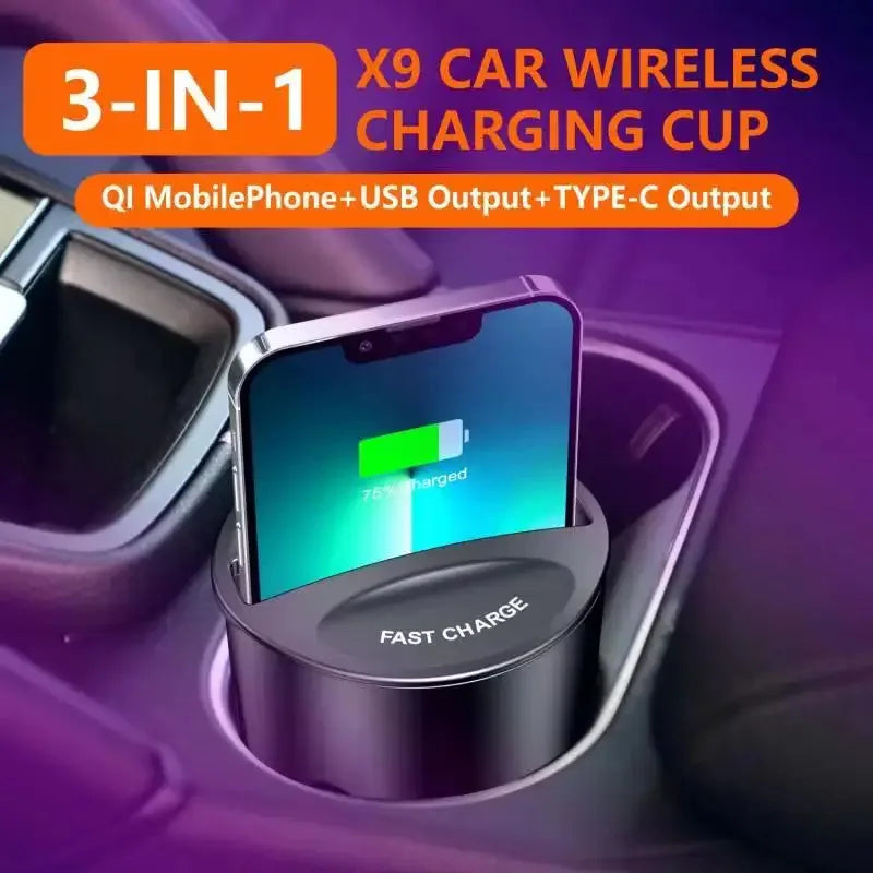 3in1 fast charging car charger 120w retractable cable and 2 USB ports