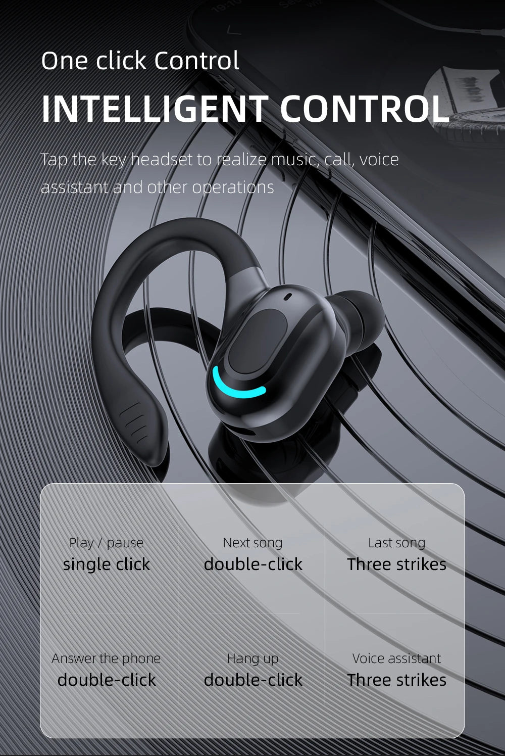 Bluetooth 5.2 Business Wireless Headphone Ear-Hook Mini HIFI Bass Noise Cancelling Earphone With Mic Earbuds Sport Game Headset