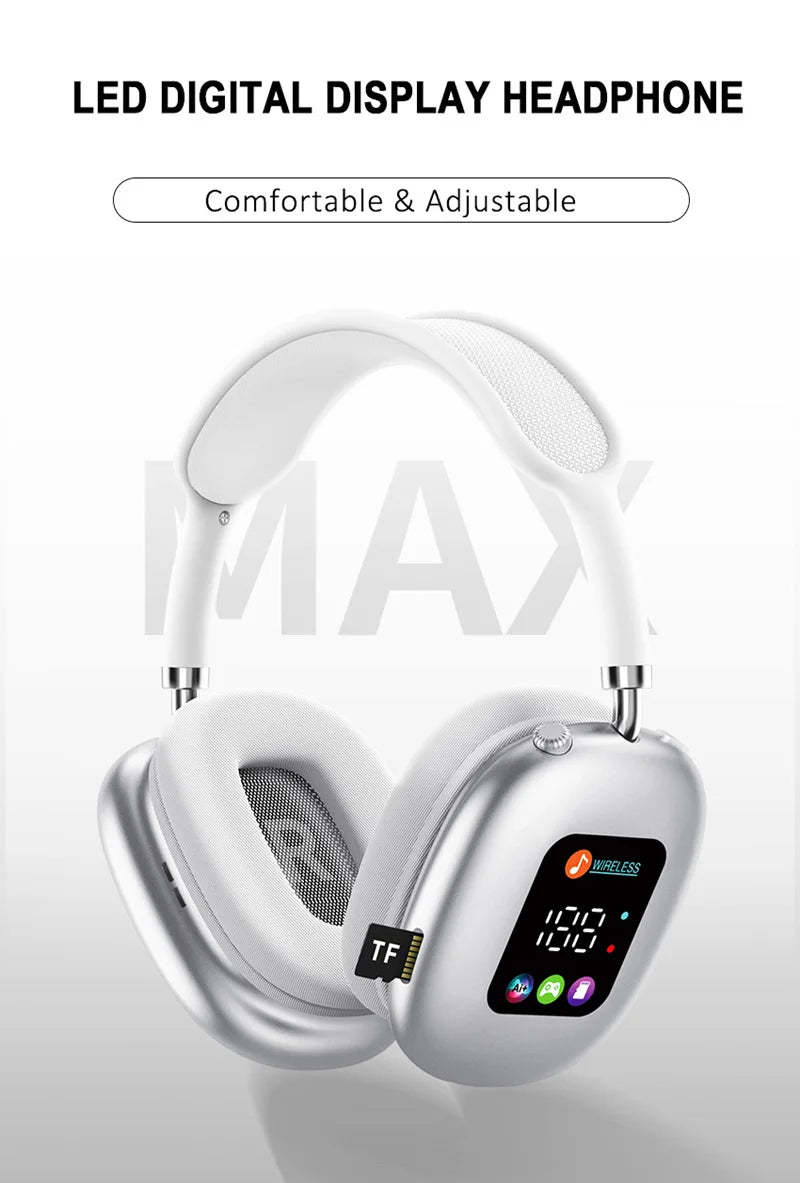 Wireless Bluetooth Headset with RGB Digital Display Screen Card Reader Headset Long Battery life High-fidelity Earphones