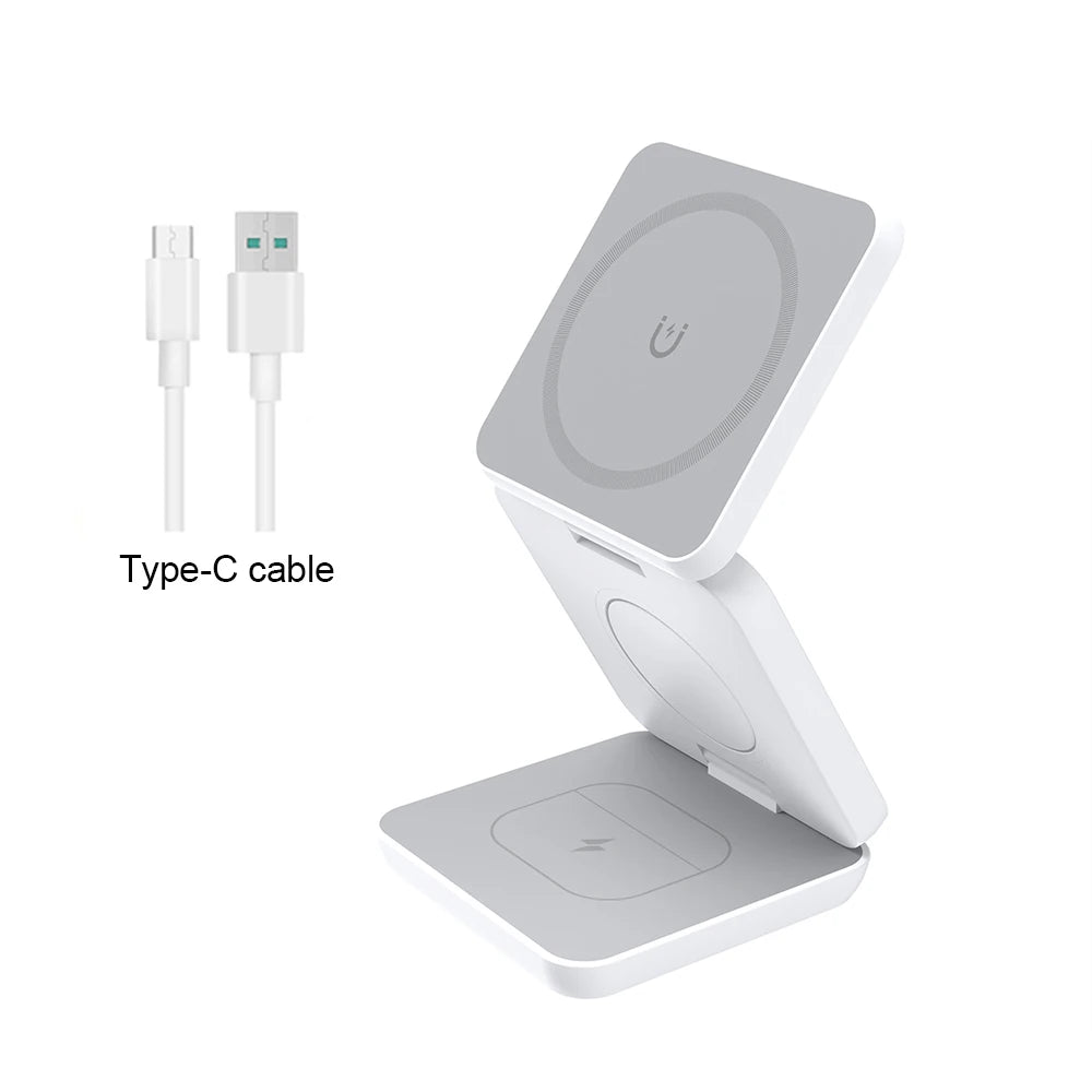 Wireless Charger for iPhone 3 in 1 Foldable Magnetic Wireless Charging Station for iPhone 15 14 13 12 Pro Max Charger Station