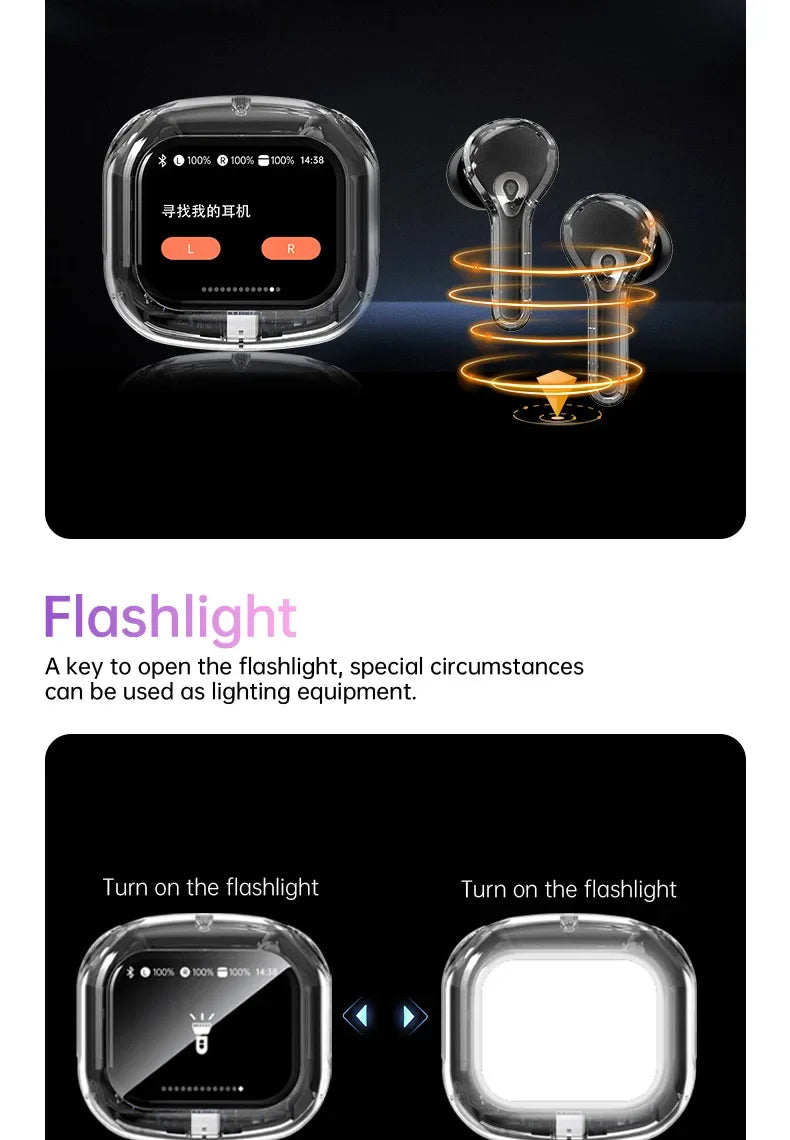 True Wireless Bluetooth Earbuds 5.4 Earphones ANC Noise Reduction Stereo Bass HD Mic Gamer Headset with LED Touch Screen Control