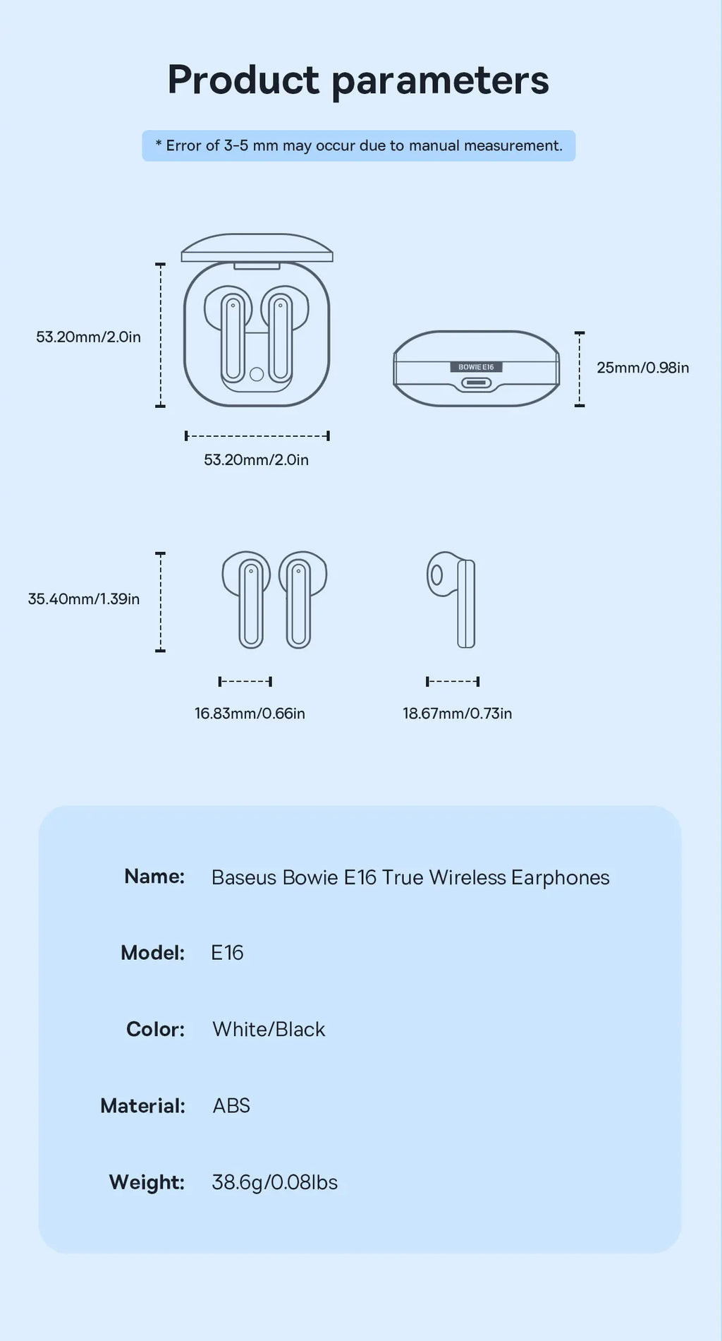 Baseus Bowie E16 Wireless Earphones Bluetooth 5.3 TWS Earbuds IPX4 Waterproof Earphone 30H Playtime 13mm Driver HIFI Headphones