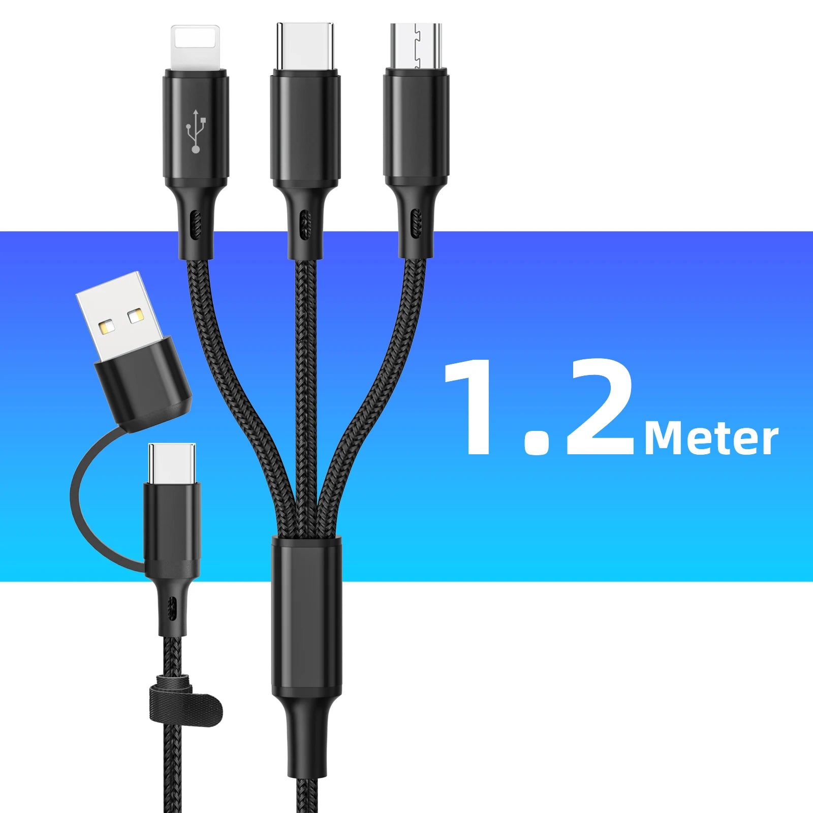 3 in1 Charging Cable Multi Usb Port Multiple Usb Charging Cord Type C Micro Charger Mobile Phone Wire For iPhone 14 13 12 Huawei
