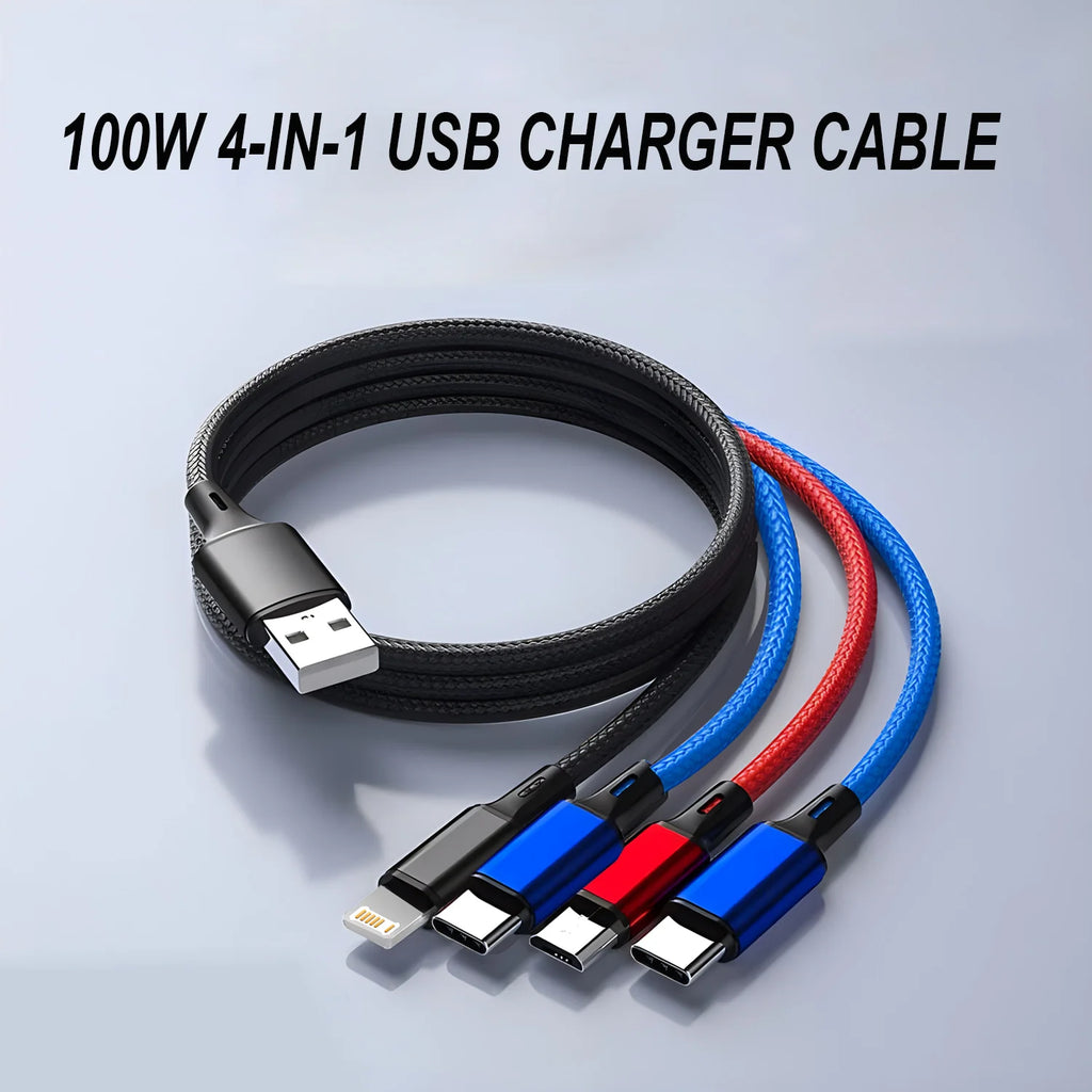 4 in 1 Multi Charger Cable For iPhone 15 14 13Pro Max Mini 3 in 1 Micro USB Type C Fast Charging Cable for Android iPhone Huawei