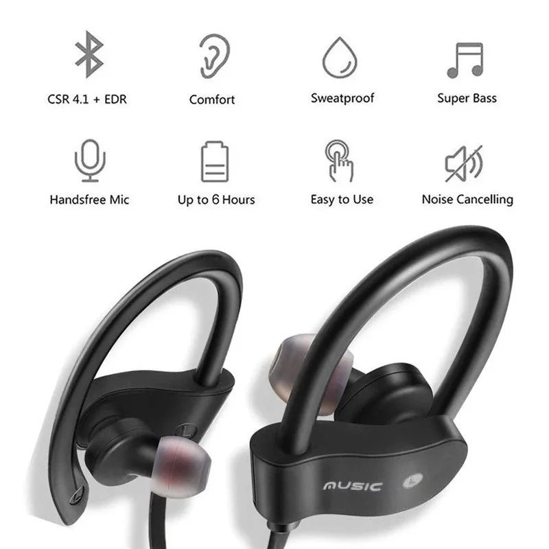 Bluetooth 5.0 Wireless Earphones Sports Headset Ear-Hook Waterproof Earbuds Neckband Magnetic Headphone With Mic For Smartphone