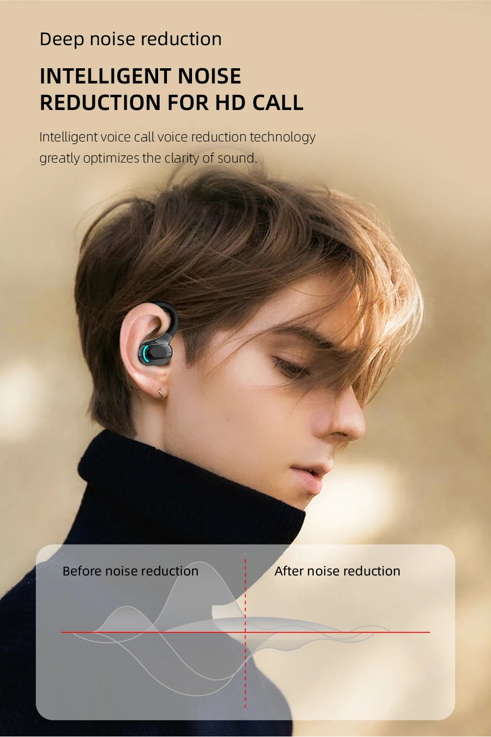 Bluetooth 5.2 Business Wireless Headphone Ear-Hook Mini HIFI Bass Noise Cancelling Earphone With Mic Earbuds Sport Game Headset