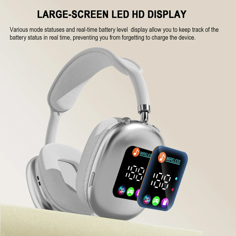 Wireless Bluetooth Headset with RGB Digital Display Screen Card Reader Headset Long Battery life High-fidelity Earphones