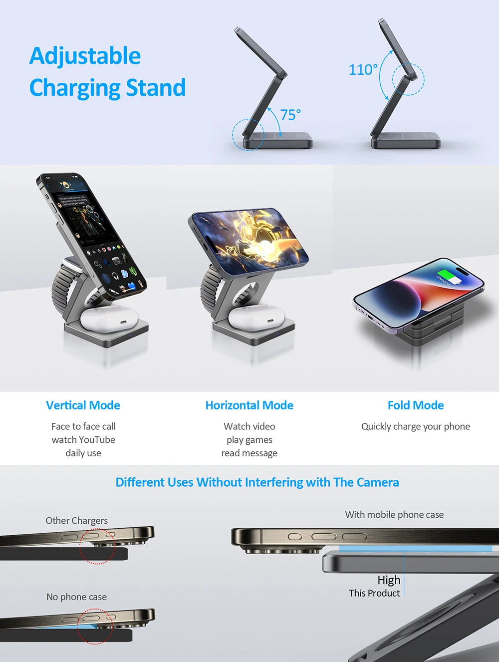 Wireless Charger for iPhone 3 in 1 Foldable Magnetic Wireless Charging Station for iPhone 15 14 13 12 Pro Max Charger Station