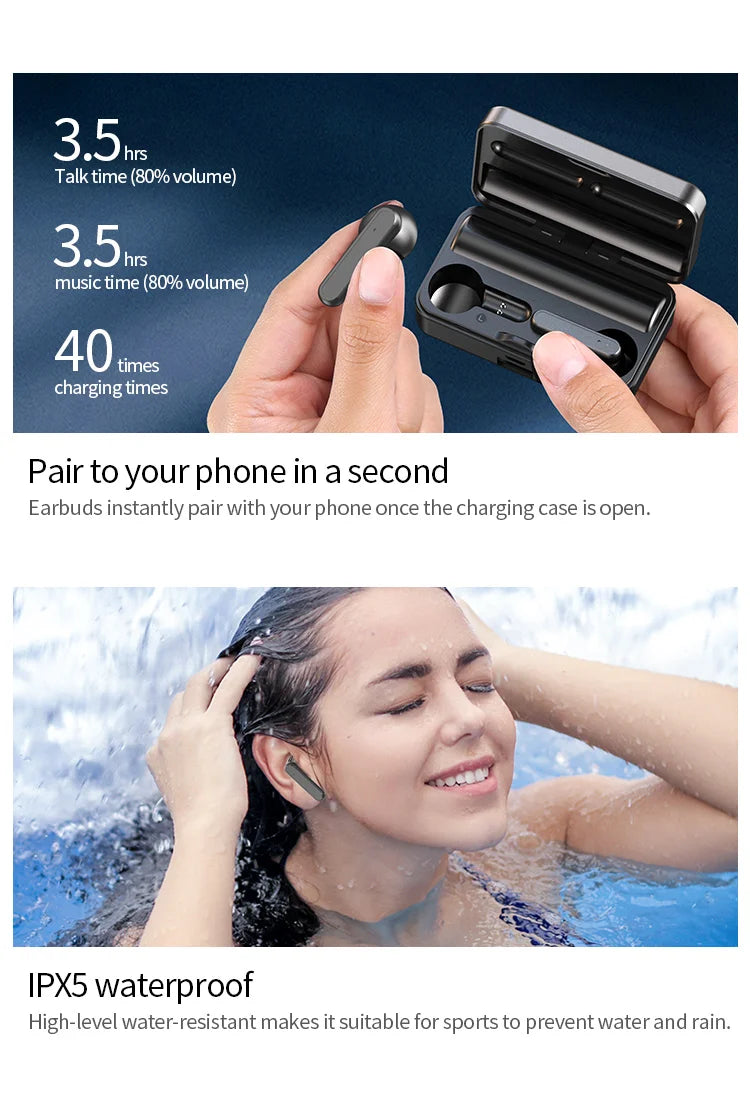 #S2 TWS Wireless Bluetooth Headset with Charge Box Noise Cancelling LED Earbuds with Mic Wireless Headphones Bluetooth Earphones