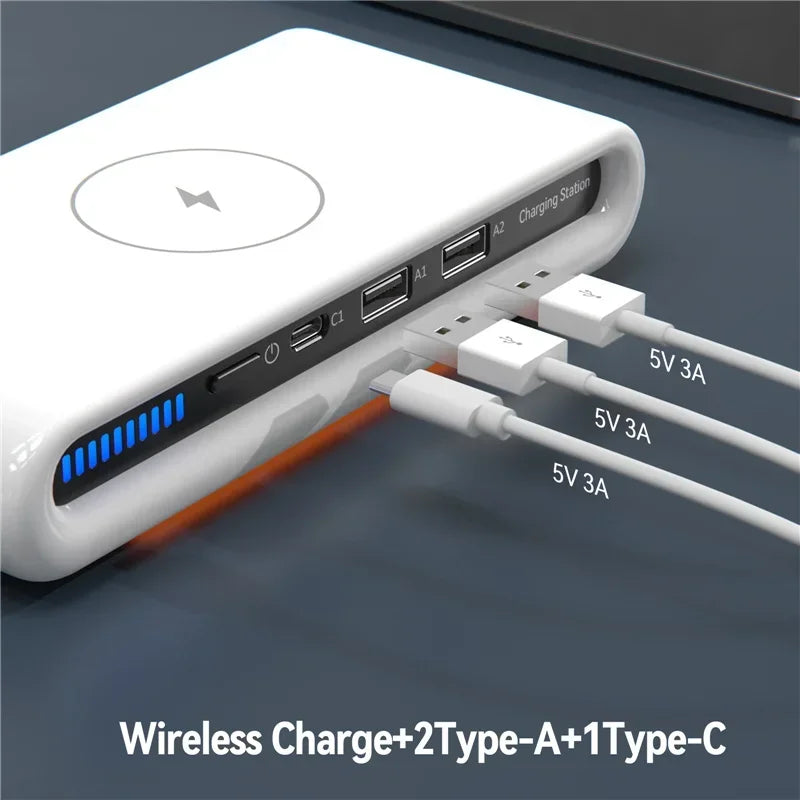 3-Port Chargers 4 in 1 Fast Charging Station Wireless Charger For iPhone 17 16 15 14 13 Dual USB PD Ports For Tablet Earphone