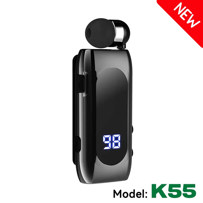 K55 Lavalier Business Bluetooth 5.2 Headphone Talk/Music Time 20 Hours,LED Digital Display,Noice Cancelling Wireless Earphones