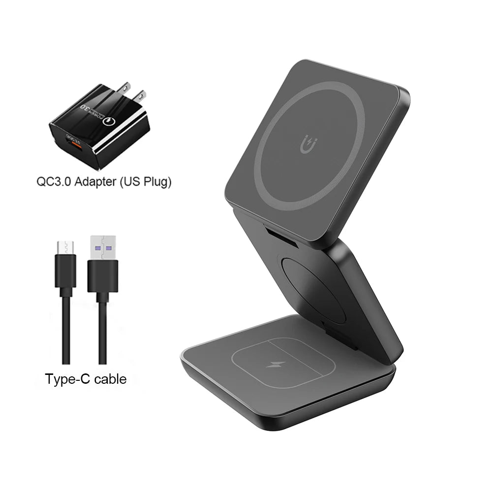 Wireless Charger for iPhone 3 in 1 Foldable Magnetic Wireless Charging Station for iPhone 15 14 13 12 Pro Max Charger Station